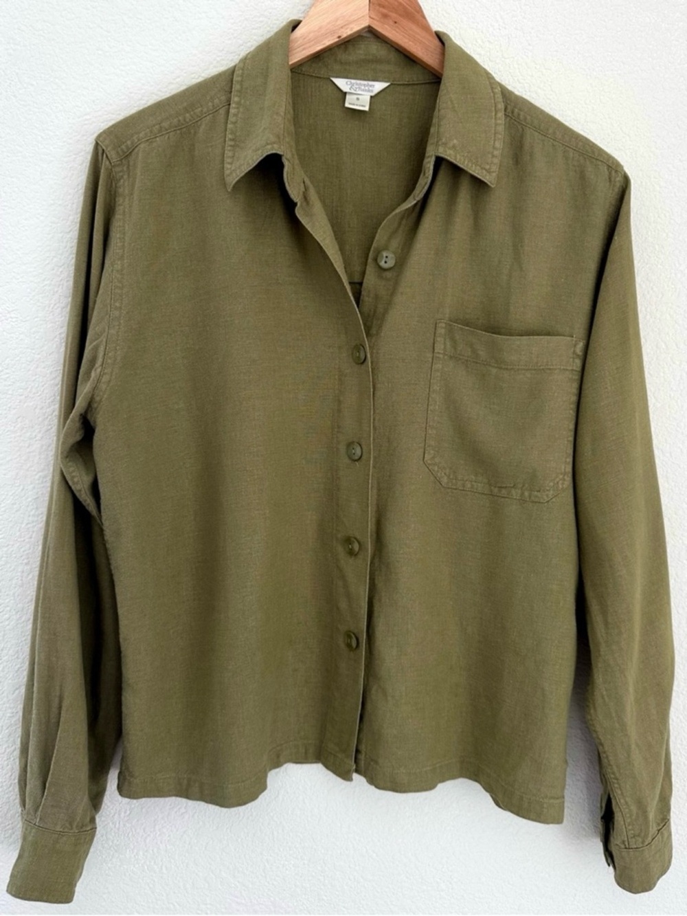 Christopher & Banks Olive Linen Blend Utility Shirt Jacket S